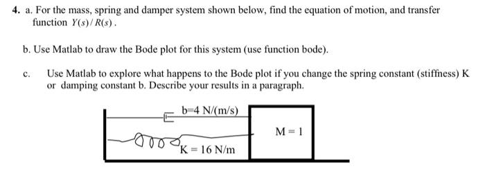 Solved 4. a. For the mass, spring and damper system shown | Chegg.com