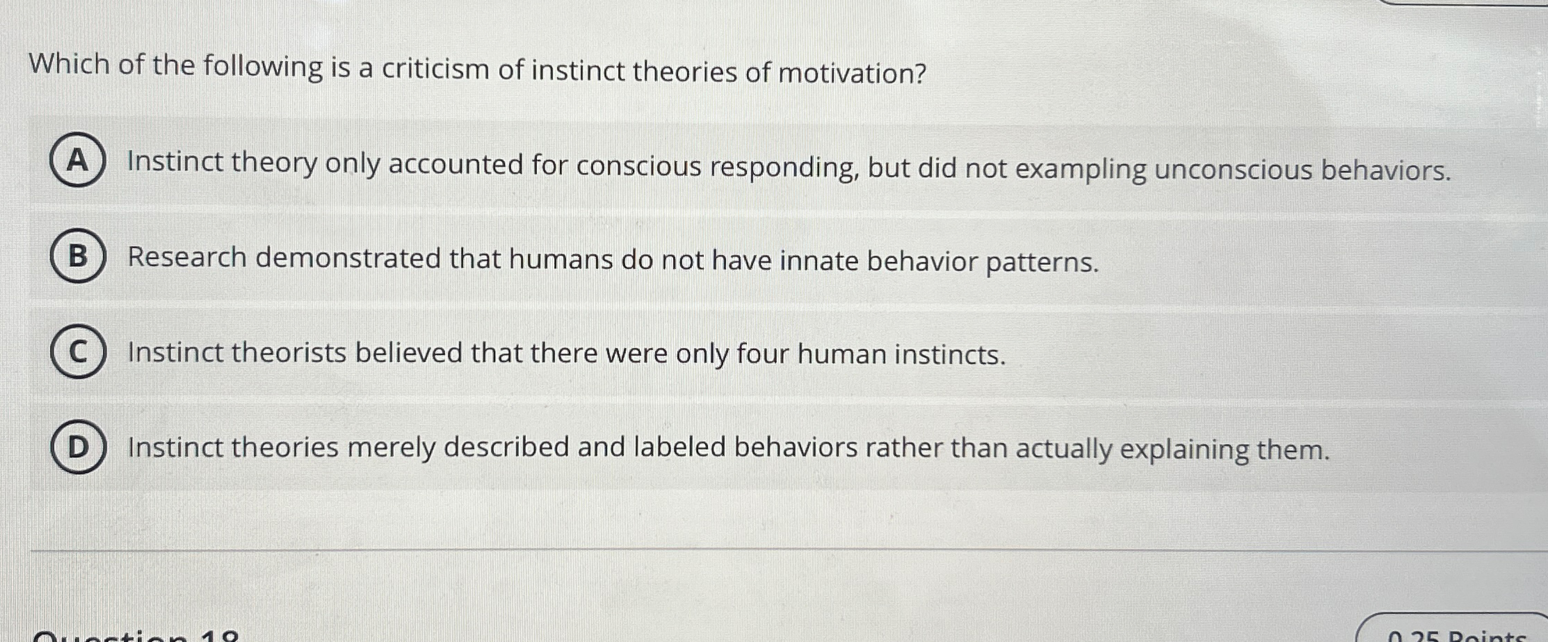 Solved Which of the following is a criticism of instinct | Chegg.com