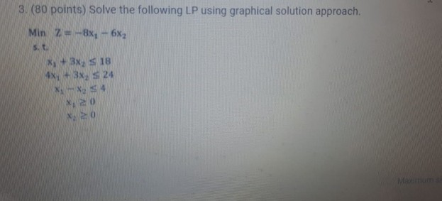 Solved 3. (80 points) Solve the following LP using graphical | Chegg.com