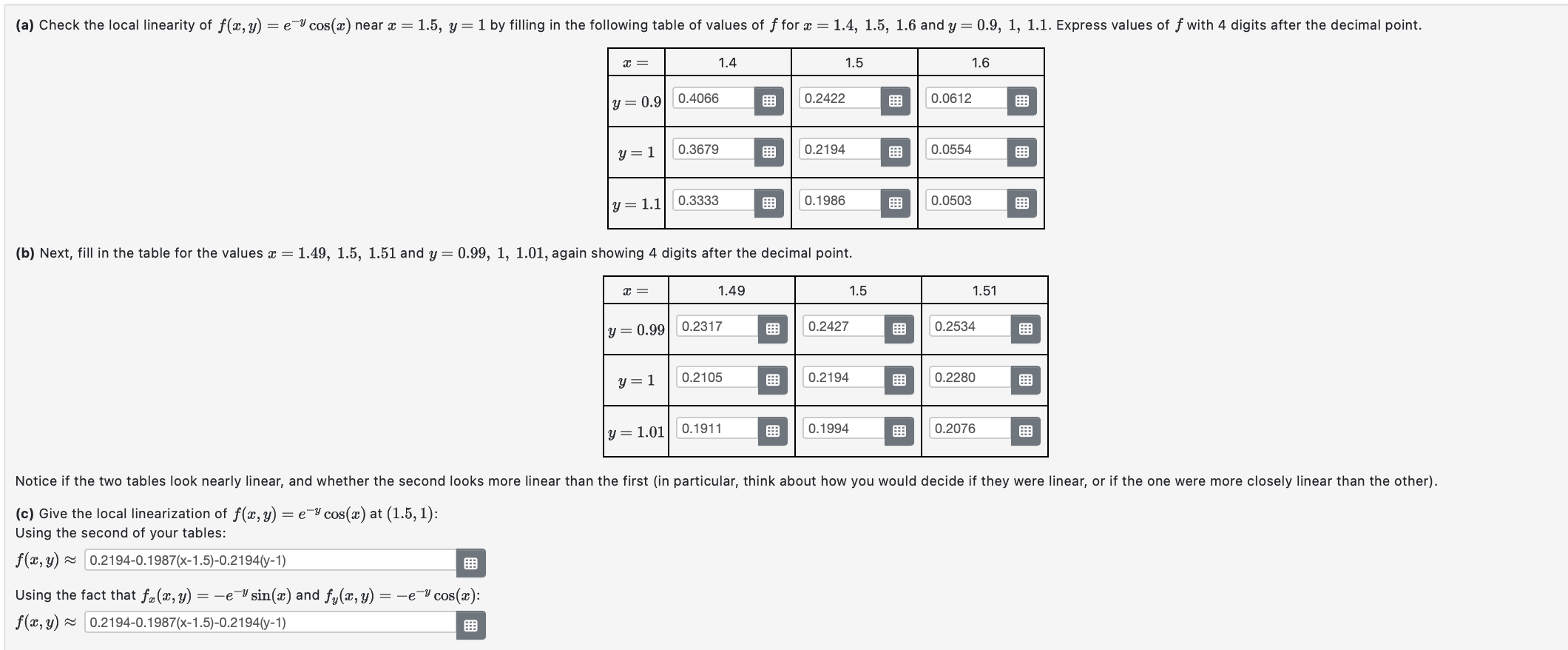 Solved (b) ﻿Next, fill in ﻿the table for the values | Chegg.com