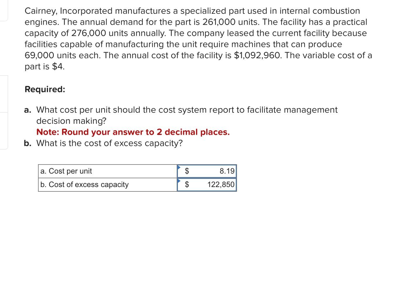 Solved Cairney, Incorporated manufactures a specialized part