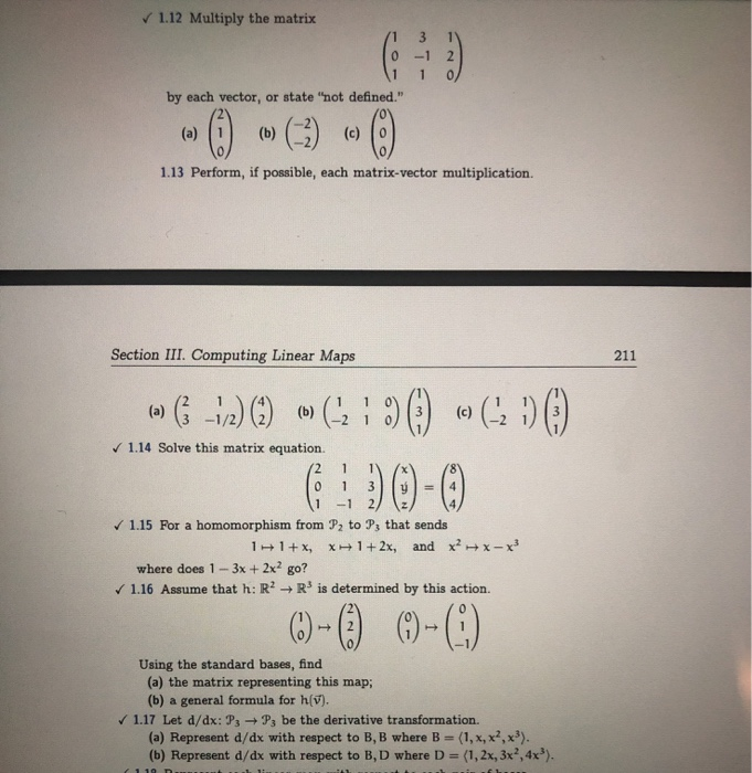 Solved 1.12 Multiply the matrix 11 0 1 by each vector, or | Chegg.com