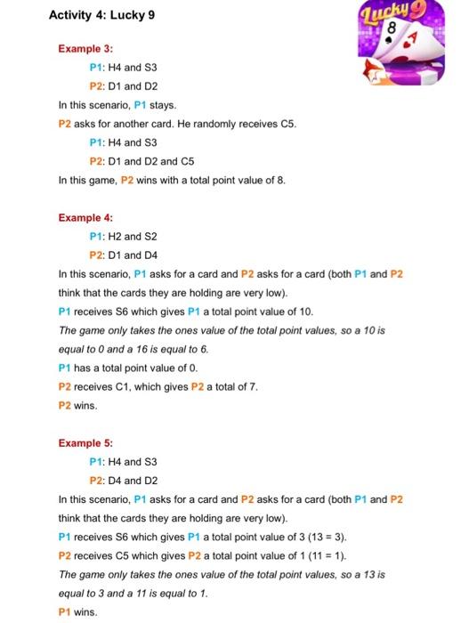 HE Lucky Activity 4: Lucky 9 8 The game starts after | Chegg.com