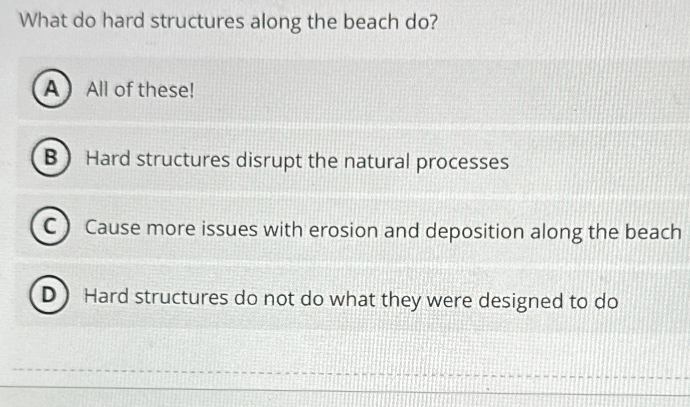 Solved What do hard structures along the beach do?All of | Chegg.com