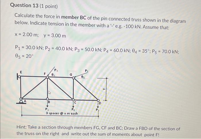 Solved Calculate the force in member CF of the pin connected | Chegg.com