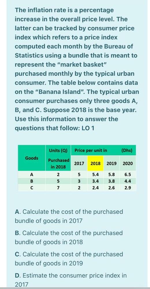 Solved The inflation rate is a percentage increase in the | Chegg.com