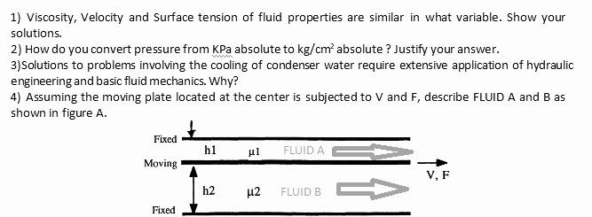 Solved 1) Viscosity, Velocity and Surface tension of fluid | Chegg.com