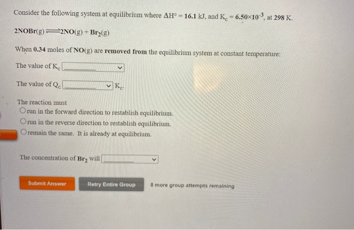 Solved Consider the following system at equilibrium where | Chegg.com