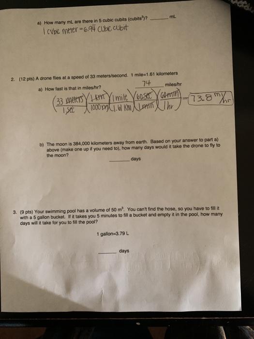 Solved ml a How many mL are there in 5 cubic cubits Chegg