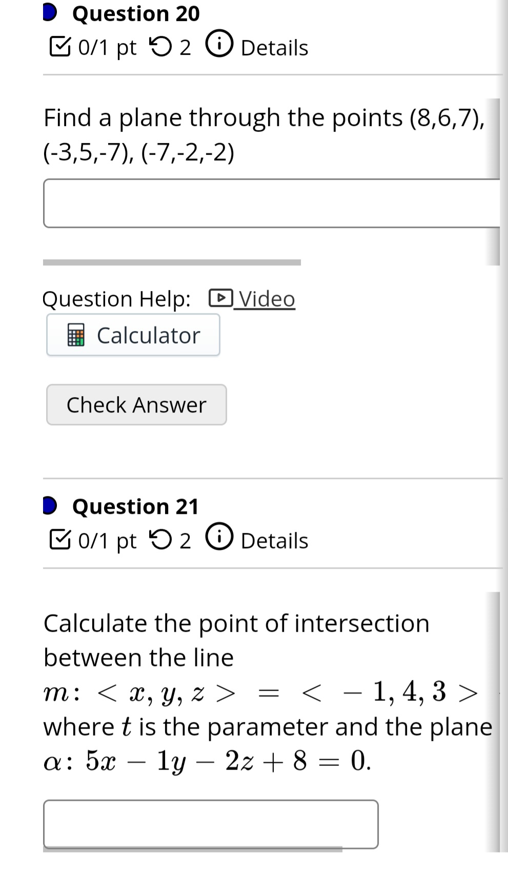 Solved Question 20D Question 20Find a plane through the | Chegg.com
