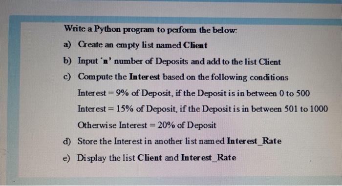 Solved Write a Python program to perform the below. a) | Chegg.com
