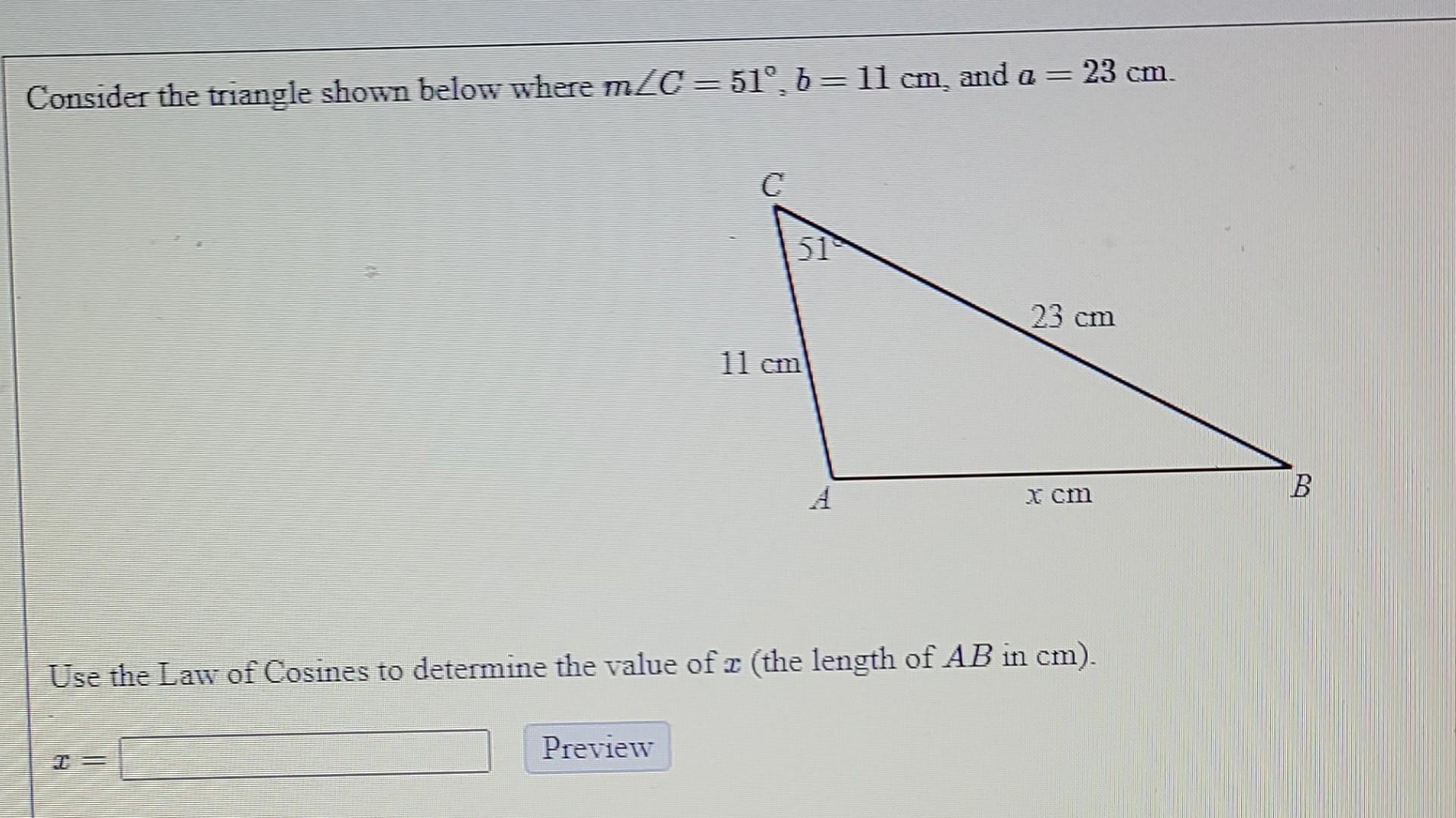 Solved a = Consider the triangle shown below where mZC=51°, | Chegg.com