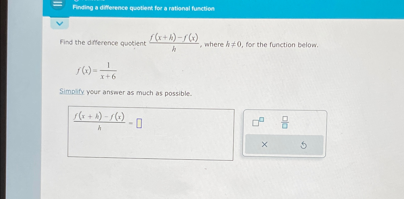 Solved finding a difference quotient for a rational chegg