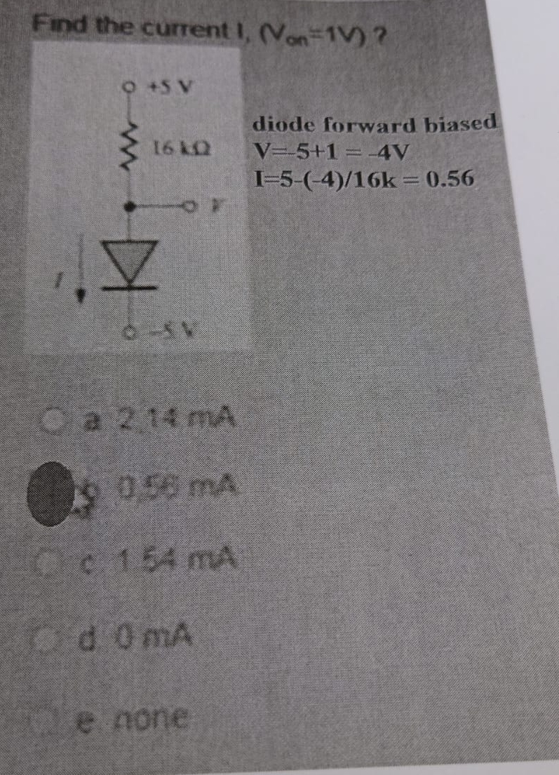 Solved Find the current (:I,Non=1(V)} ?diode forward | Chegg.com