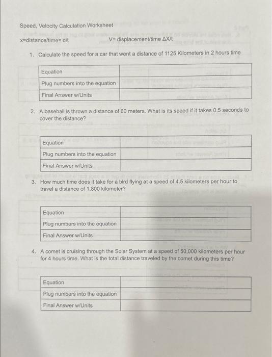 Determining Speed Velocity Worksheet Answers Unique Calculating Speed Time  Distance and A…