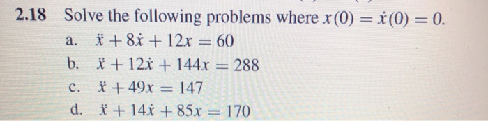 Solved 2.18 Solve The Following Problems Where X(0) = *(0) = | Chegg.com