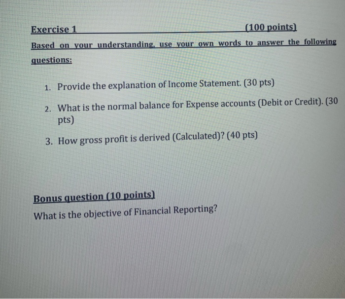 Solved Exercise 1 (100 points) Based on your understanding, | Chegg.com