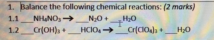 Solved 1 Balance The Following Chemical Reactions 2