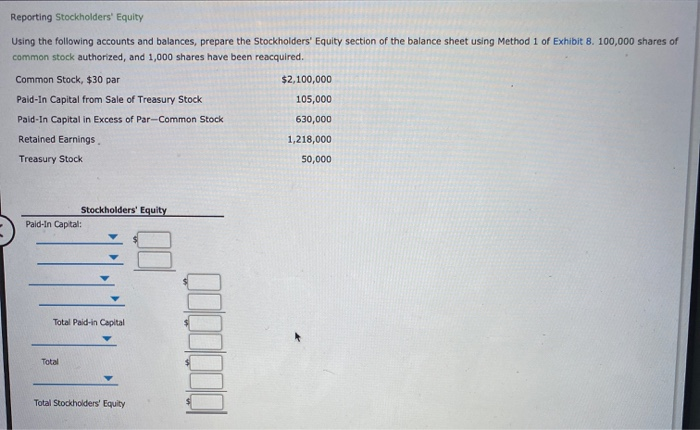 Solved Reporting Stockholders' Equity Using The Following | Chegg.com