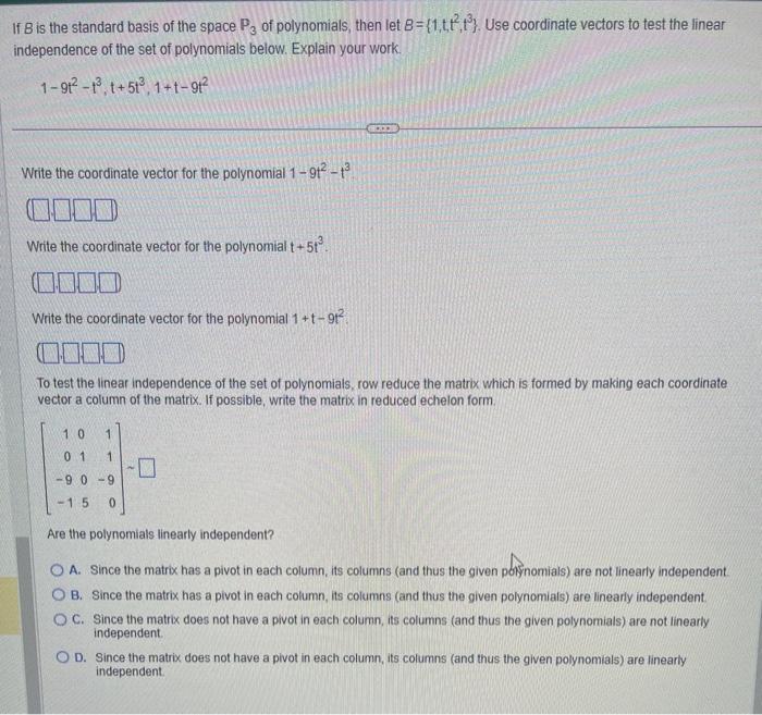 Solved If B is the standard basis of the space P3 of