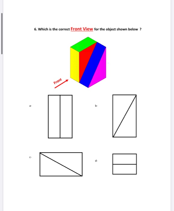 Solved 6. Which is the correct Front View for the object | Chegg.com