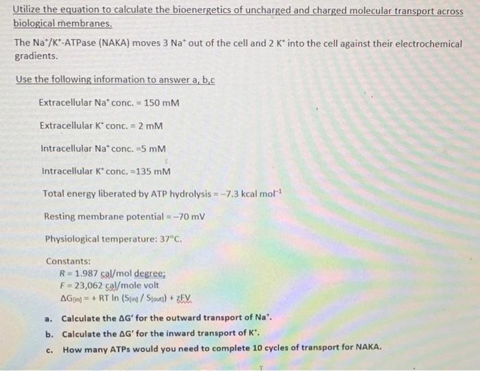 Solved Utilize The Equation To Calculate The Bioenergetics | Chegg.com