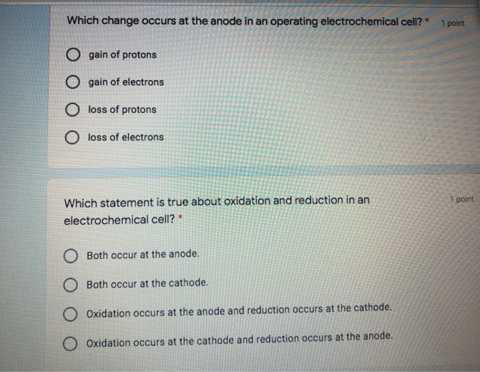 Solved Which change occurs at the anode in an operating