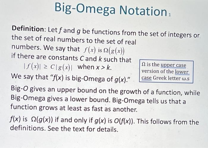 Solved Big Omega Notation. Prove that the statement in the Chegg