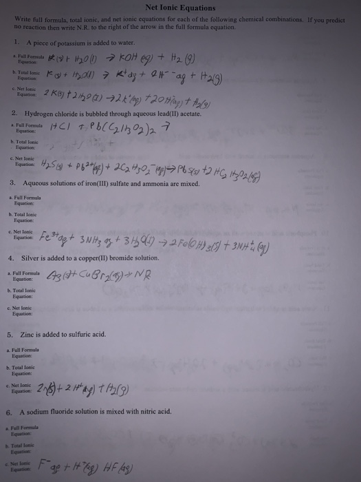 Solved Net Ionic Equations Write Full Formula, Total Ionic, | Chegg.com