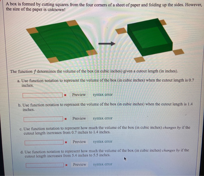 A box is formed by cutting squares from the four