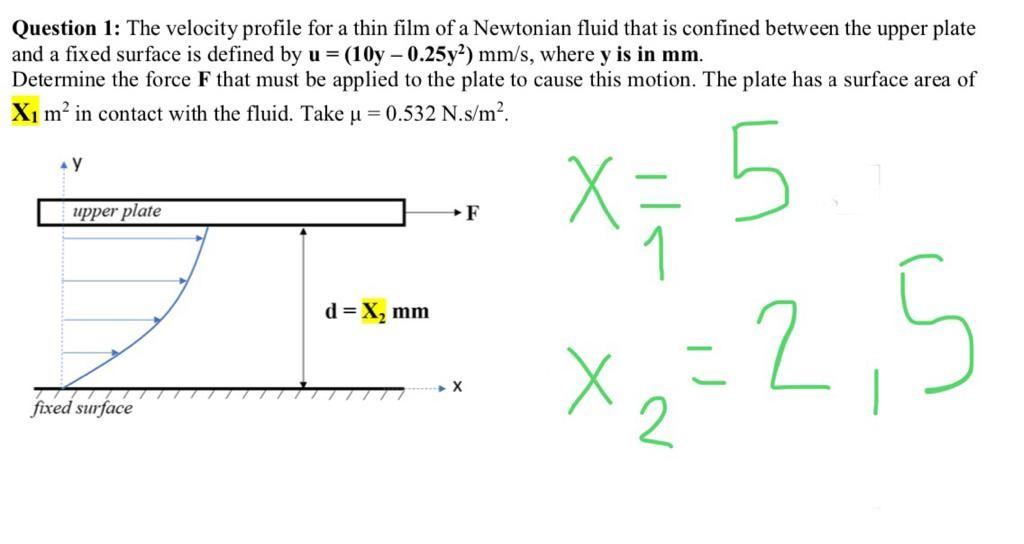 Solved Question 1: The velocity profile for a thin film of a | Chegg.com