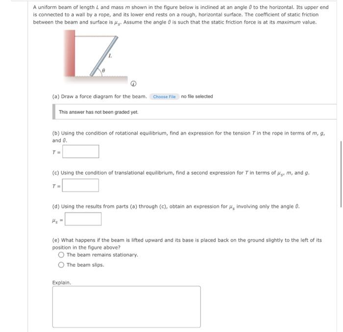 Solved A uniform beam of length L and mass m shown in the | Chegg.com