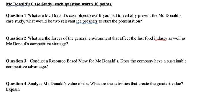 case study of mcdonald's questions and answers