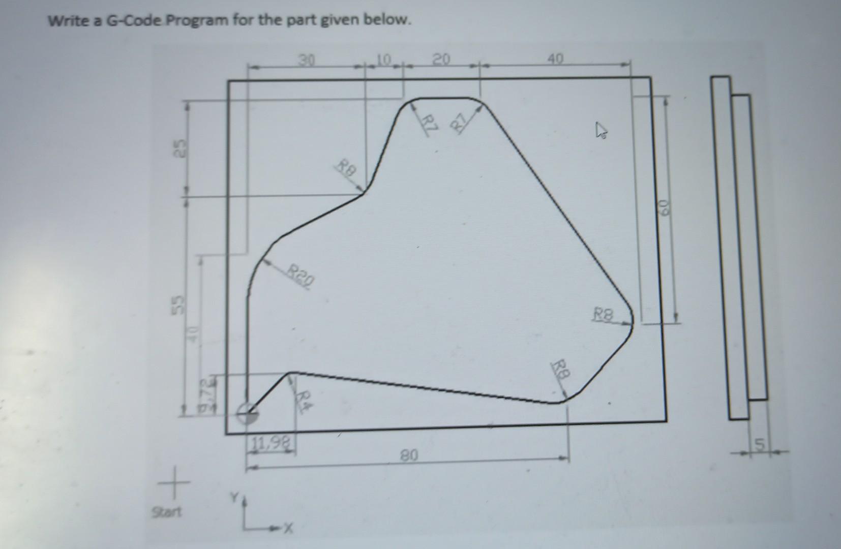 Solved Write a G-Code Program for the part given below. 30 | Chegg.com