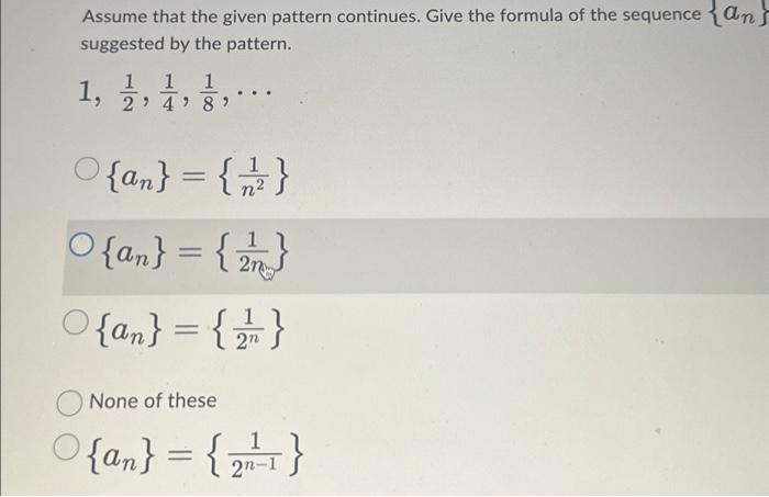 Solved Assume that the given pattern continues. Give the | Chegg.com