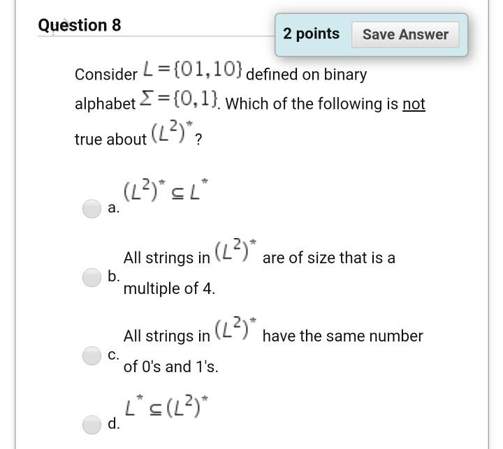 Solved Question 1 2 Points Save Answer Let O Be The Empty Chegg Com