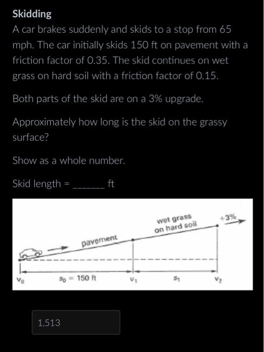 Solved Skidding A car brakes suddenly and skids to a stop