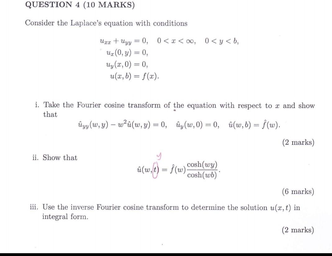 Solved Question 4 10 Marks Consider The Laplace S Equation Chegg Com