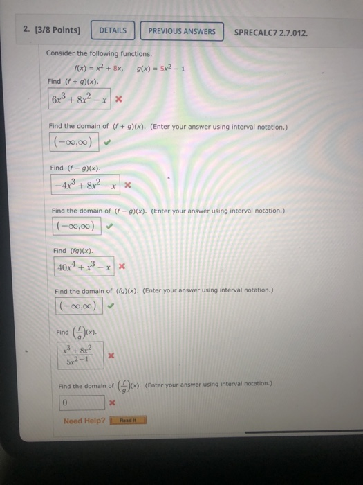 Solved 2. [3/8 Points] DETAILS PREVIOUS ANSWERS SPRECALC7 | Chegg.com