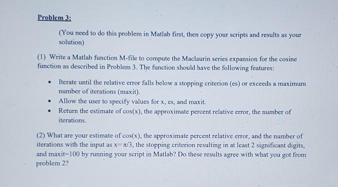 Solved Problem 3: (You need to do this problem in Matlab | Chegg.com