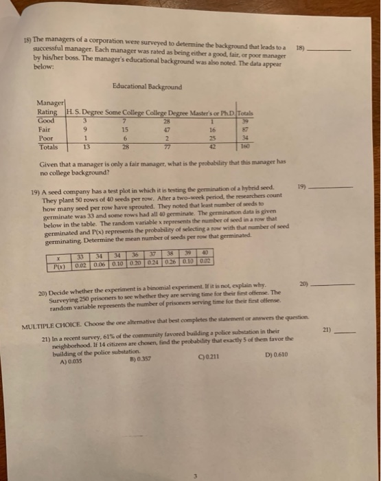 Solved 18 1) The managers of a corporation were surveyed to | Chegg.com