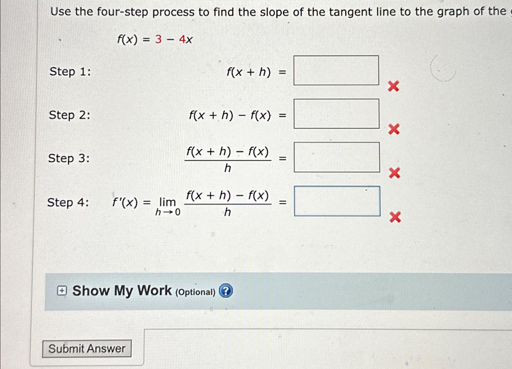 Solved Use the four-step process to find the slope of the | Chegg.com