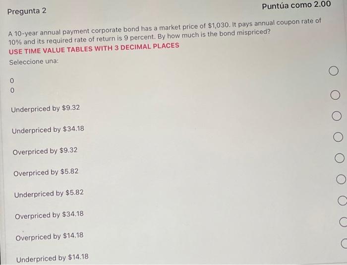 Solved A 10 year annual payment corporate bond has a market