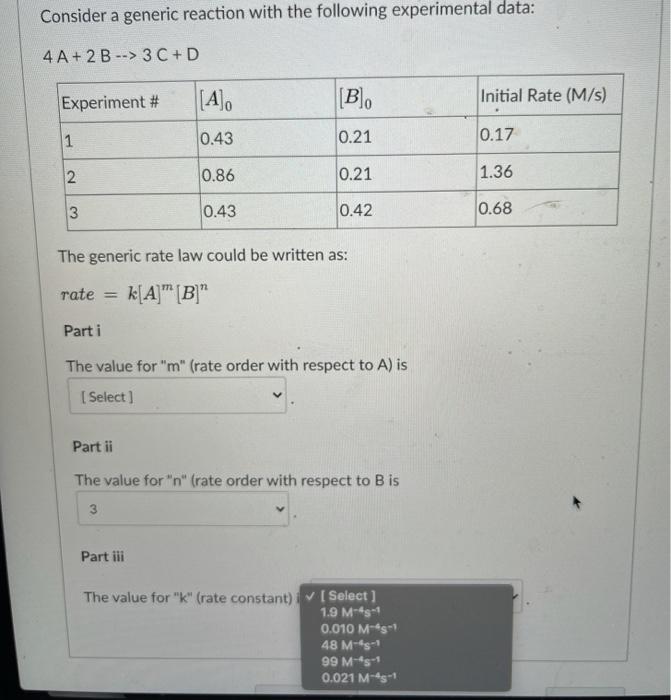 Solved 3 Parts Consider a generic reaction with the | Chegg.com