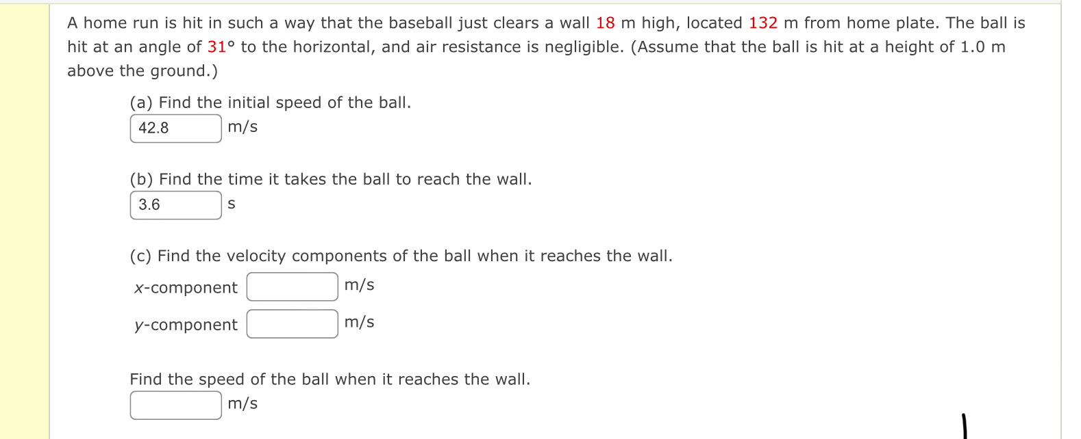 Solved A home run is hit in such a way that the baseball | Chegg.com