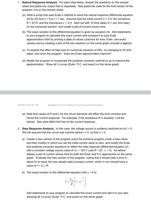 1. Natural Response Analysis. For each step below, | Chegg.com