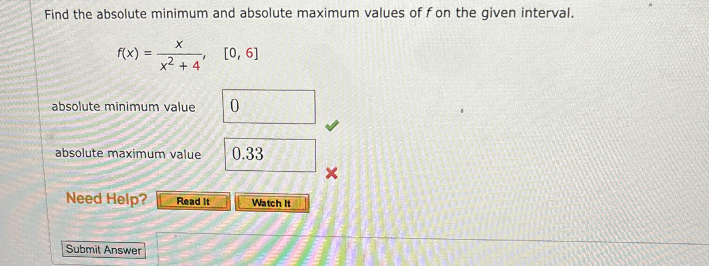 Solved Find the absolute minimum and absolute maximum values | Chegg.com