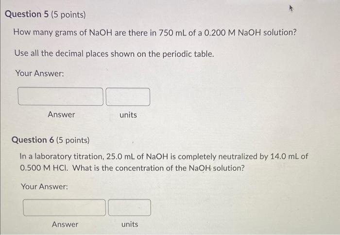 Solved How many grams of NaOH are there in 750 mL of a | Chegg.com