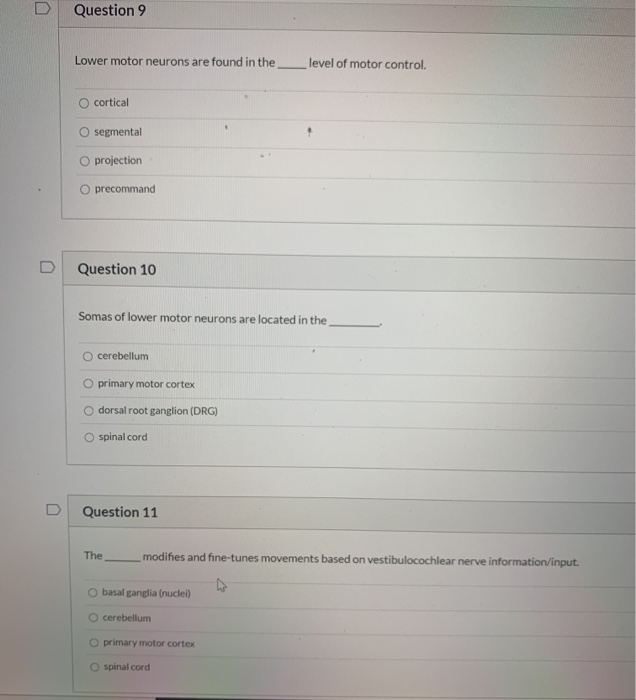 Solved Question 9 Lower motor neurons are found in the level | Chegg.com