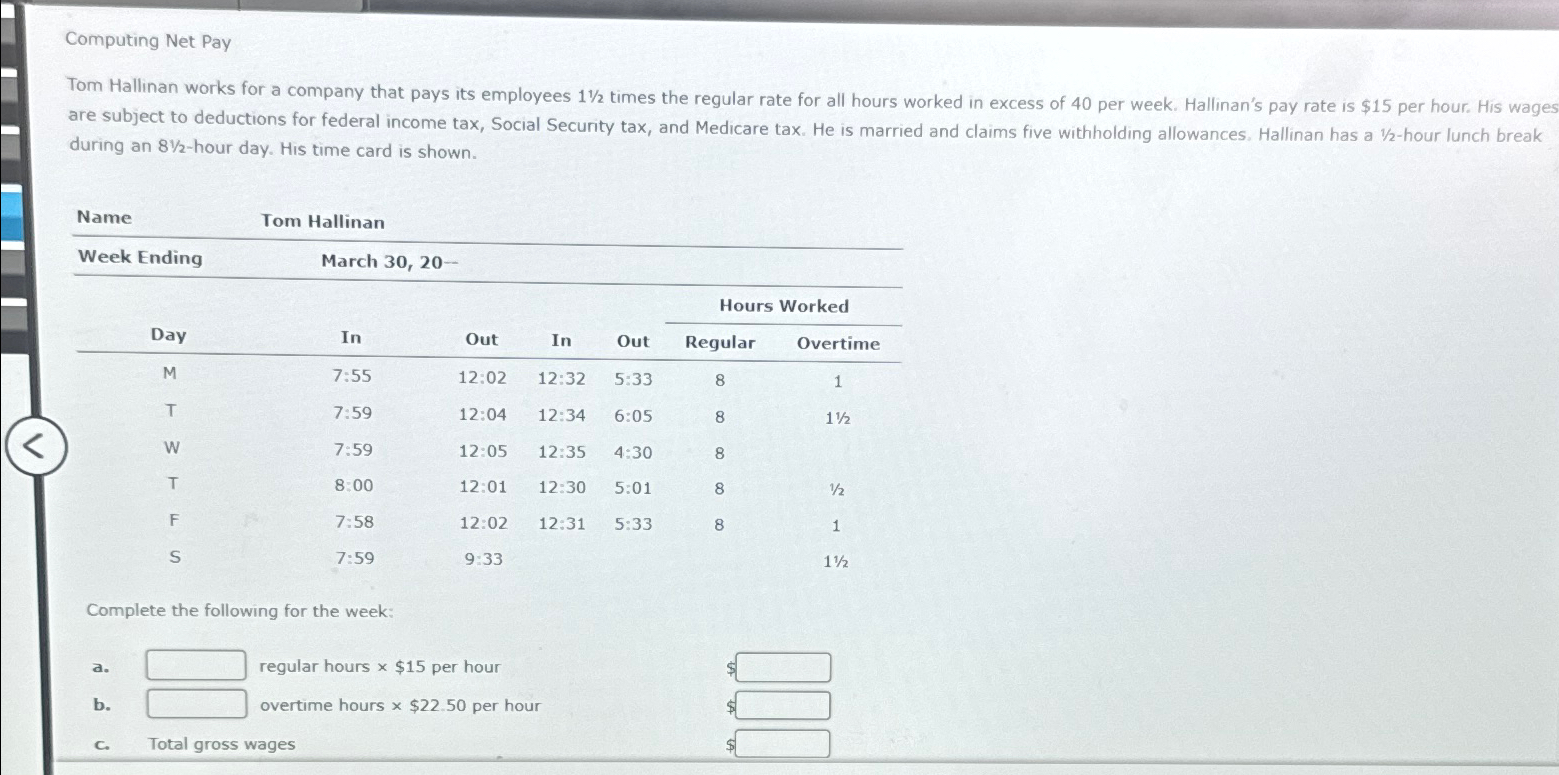 Solved Computing Net PayTom Hallinan works for a company | Chegg.com